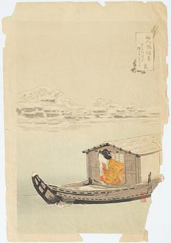 Träsnitt, fyra stycken, Japan, bland annat Ogata Gekko och Utagawa Kunisada.