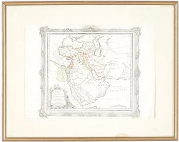 KARTA, handkolorerad etsning, Persien, Brion de la Tour, publicerad av Desnos, daterad 1766 i plåten.