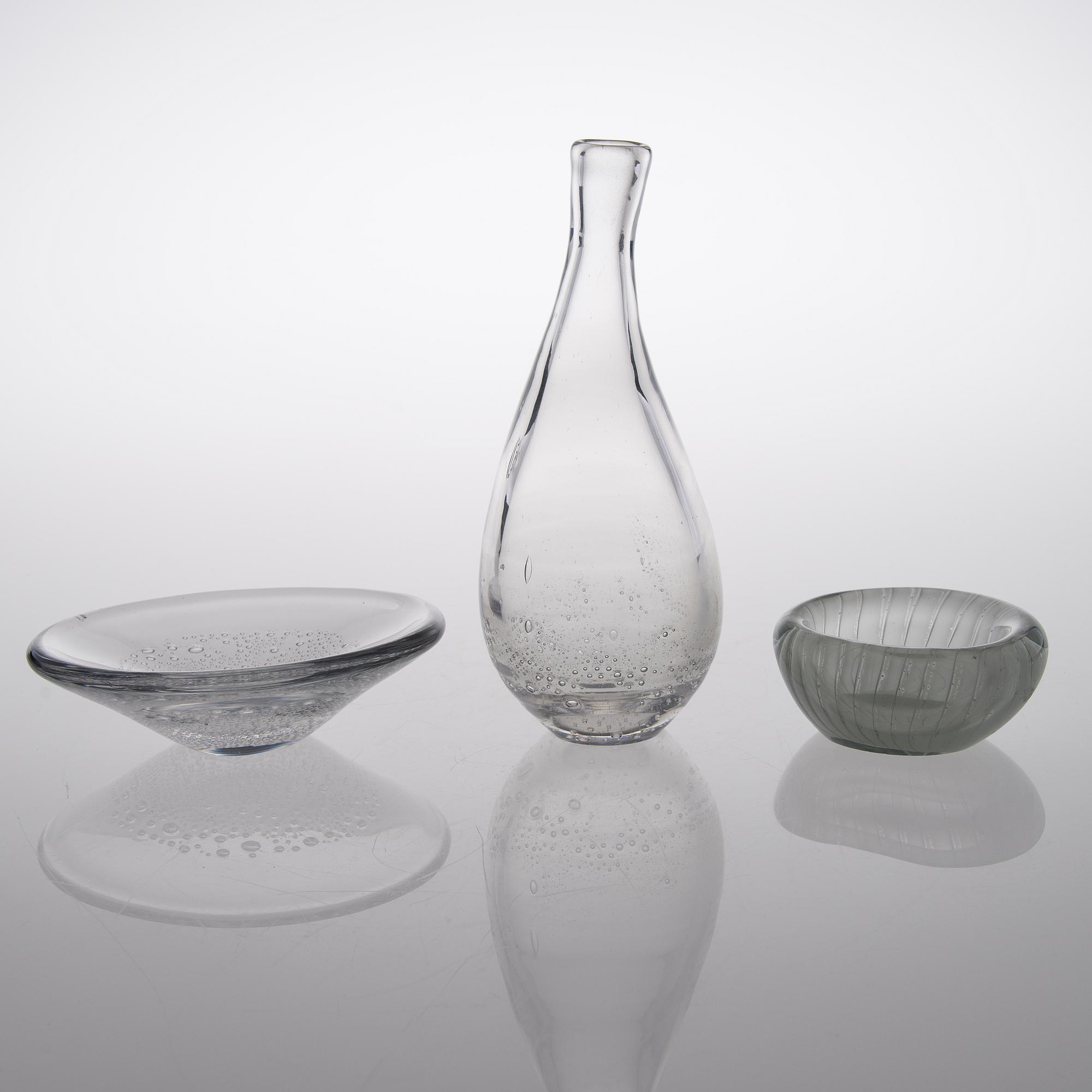 KAJ FRANCK, 3 pcs, Iittala and Nuutajärvi, signed.