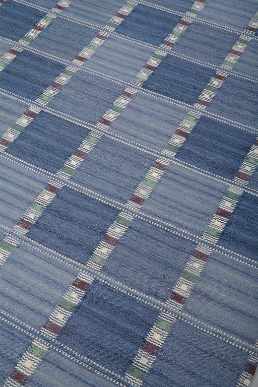 Barbro Nilsson, A CARPET, "Falurutan blå", flat weave, ca 235,5 x 164 cm, signed AB MMF BN.