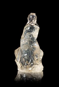 A rock chrystal figure of Guanyin, China early 20th Century.