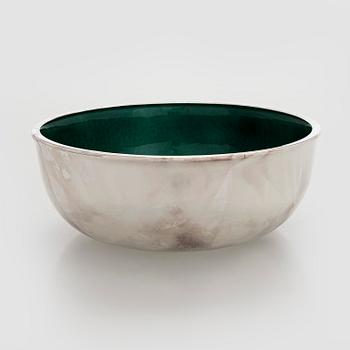 A set of three sterling silver and enamel bowls, maker's mark of A. Tillander, Turku 2005.