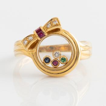 Ring, 18K gold with brilliant-cut diamonds, rubies, emerald, and sapphire.