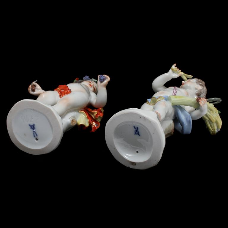 FIGURINER, 2 st, porslin, Meissen, omkring 1900.