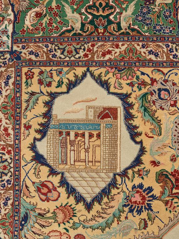 Matto, old Tabriz part silk figural, ca 263,5 x 177 cm.