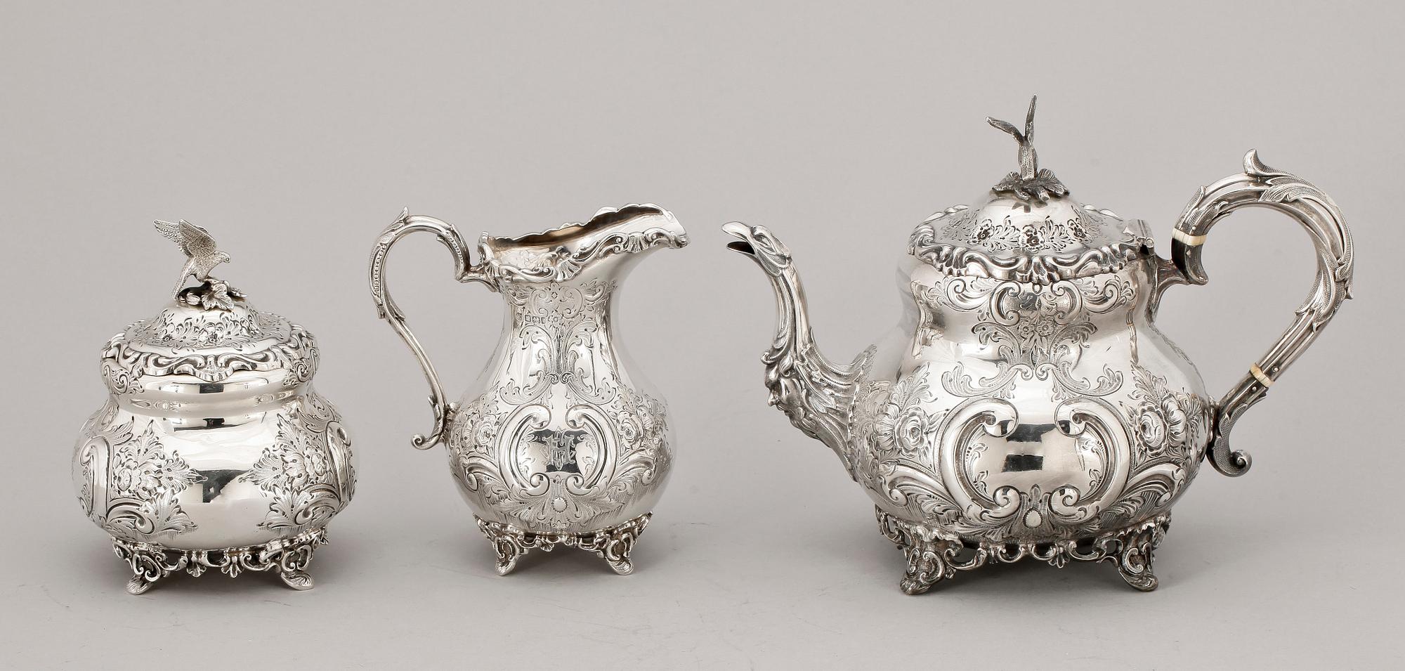 KAFFE- OCH TESERVIS, 6 delar, silver, Sheffield 1901. Totalvikt ca 4400 gram.