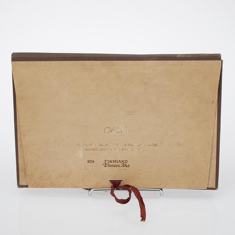 MINNESFÖREMÅL, Olympiska Spelen Garmish Partenkirchen 1936, bl. a. Åke Ekmans bok med autograf.
