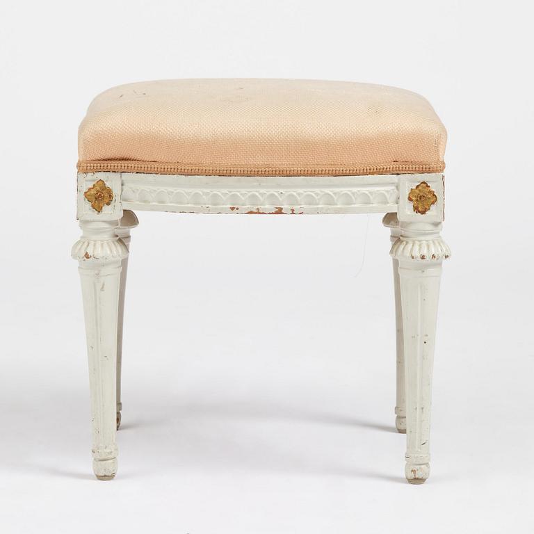 A late Gustavian stool, Stockholm, late 18th century.