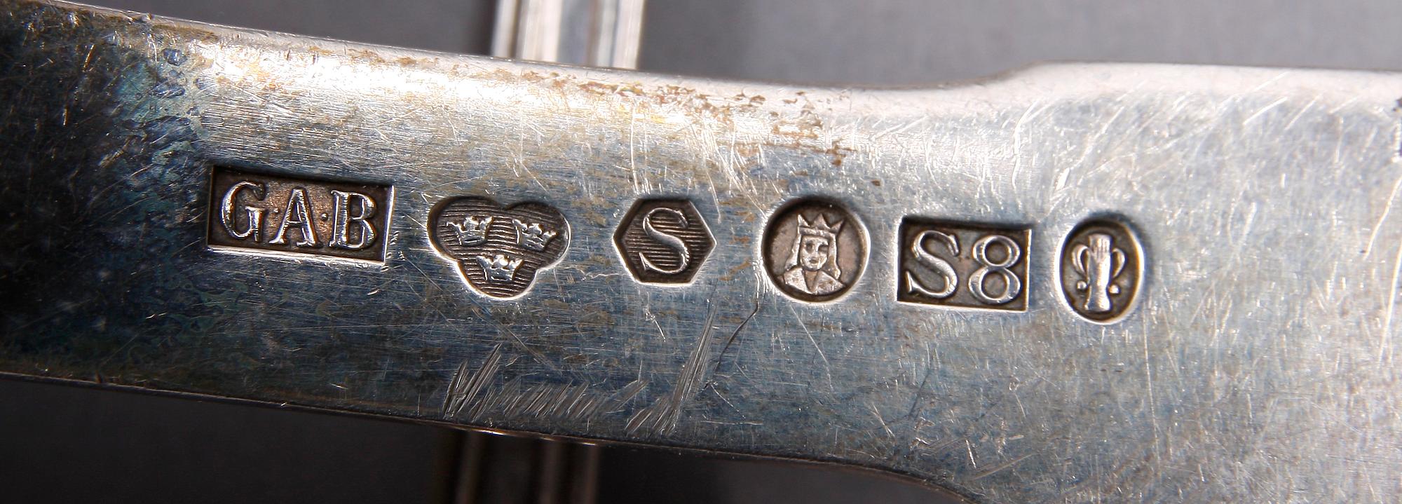 PARTI BESTICK, 15 st, silver, flertal mästare bla Gustaf Möllenborg, Sverige, Danmark 1800-1900-tal.