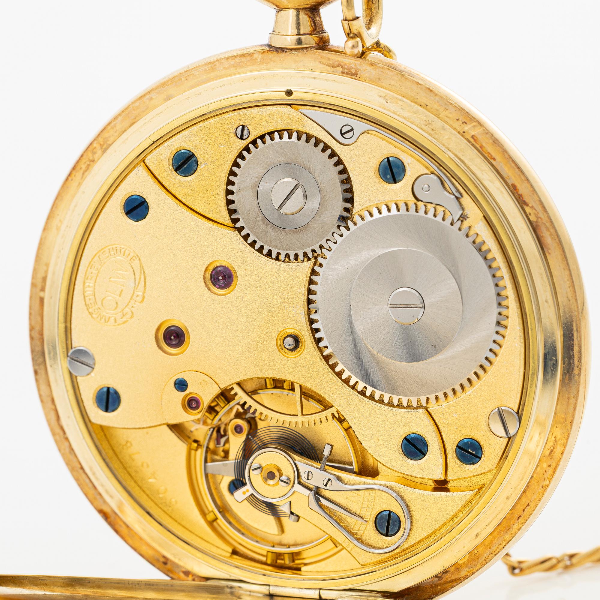 Lange-Uhr, Deutsche Uhrenfabrikation Glashütte, hunter, pocketwatch, 51,5 mm.