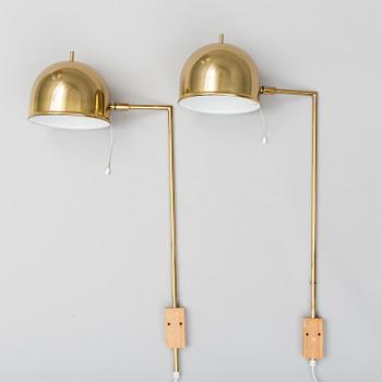 A pair of bergboms brass wall lamps, second half of the 20th century.