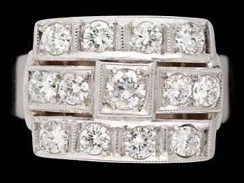 RING, briljantslipade diamanter, tot. 1.02 ct. 1950-tal.