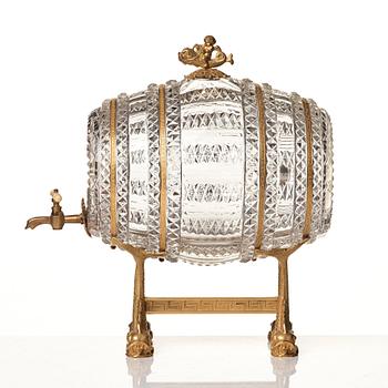 A Empire ormolu-mounted cut glass wine barrel.