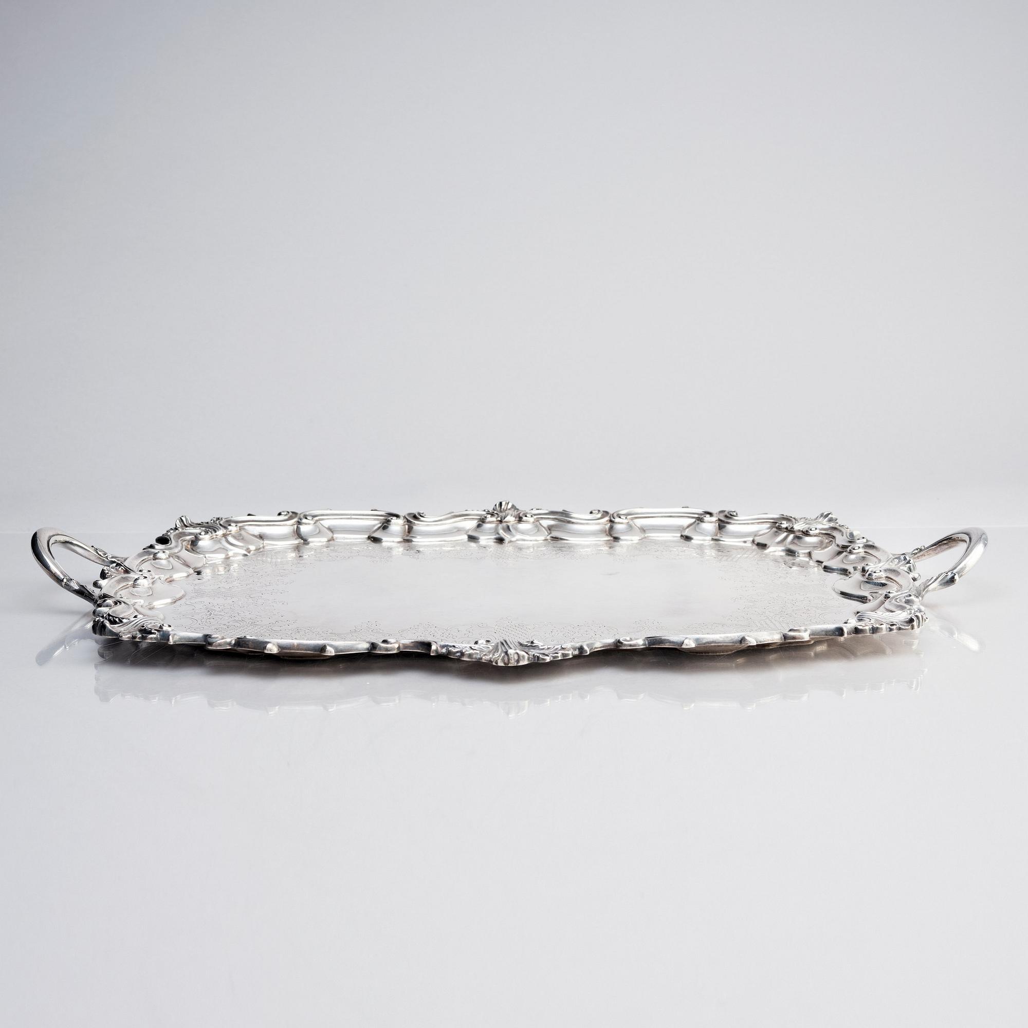 An English silver tray, mark of Robert Hennell III, London, England 1843.