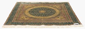 A silk rug, oriental, ca 163 x 166 cm.