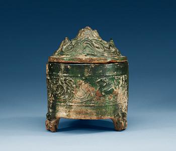 1393. A green glazed incense burner and cover (Boshan Lu), eastern Han dynasty (206 BC – 220 AD).
