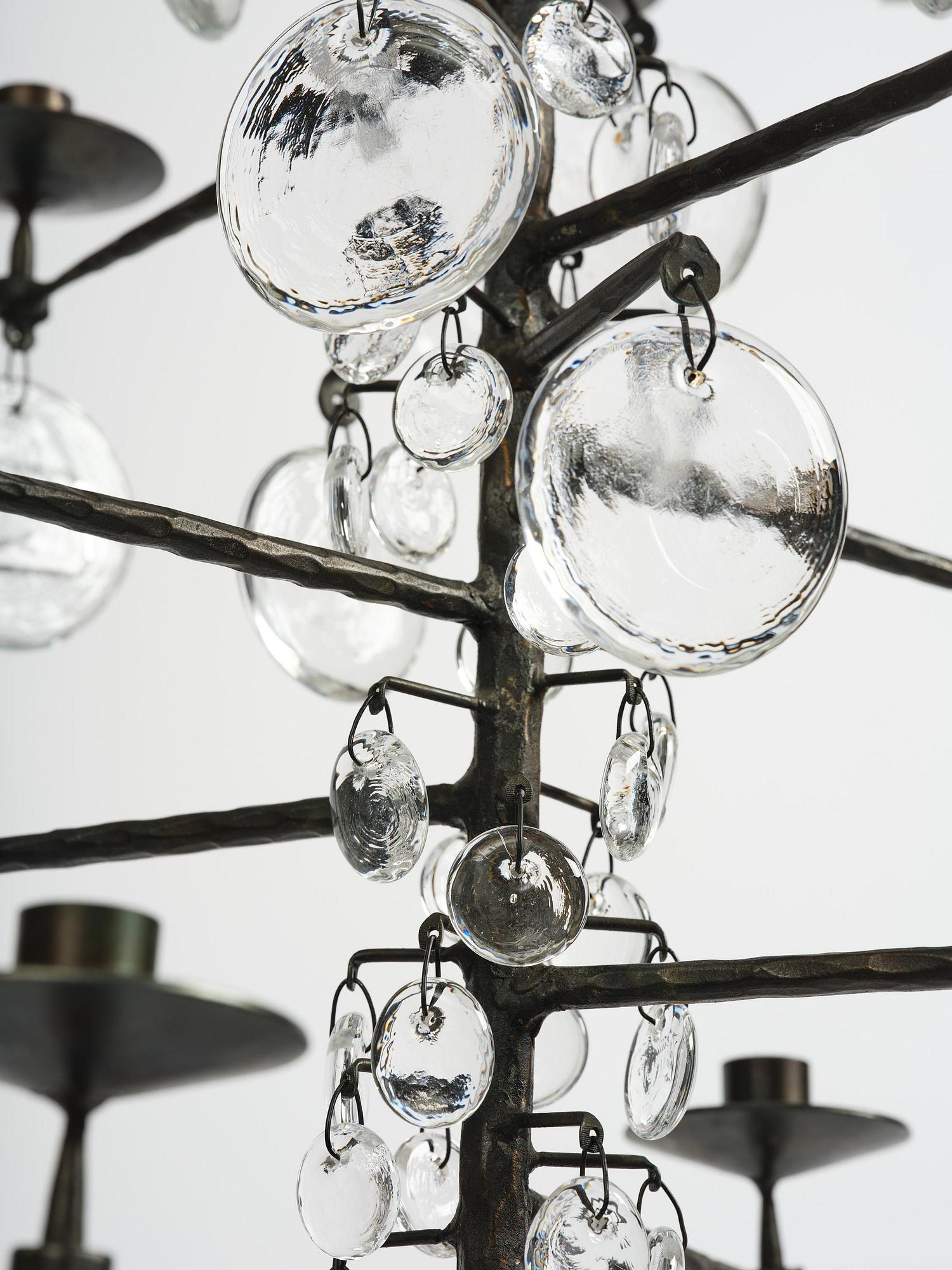 Erik Höglund, a wrought iron and glass chandelier, Boda Smide.