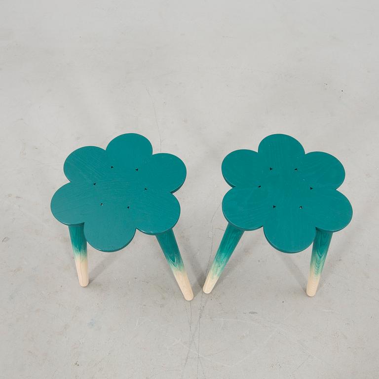 Lisa Hilland, a pair of "Smyltha" stools for Myltha, signed 2023 unique.