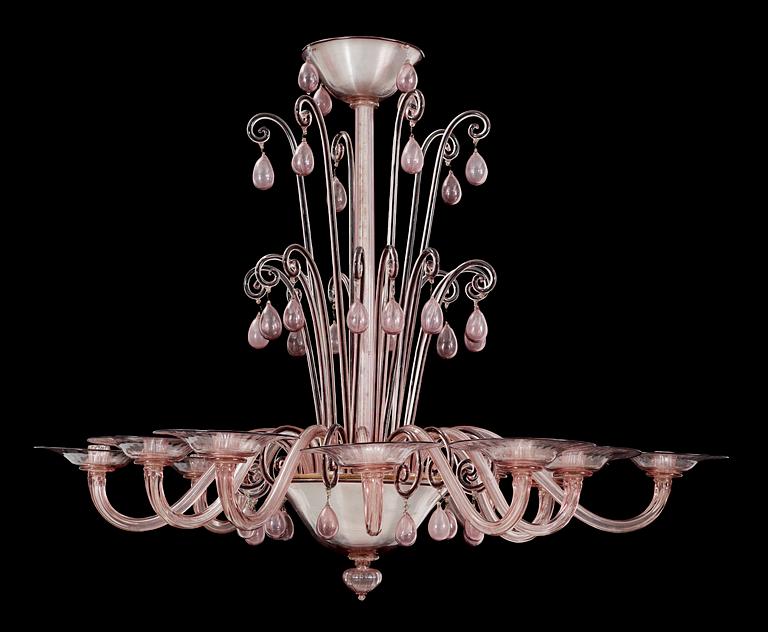 A 1930's Italian chandelier for twelve candles, attributed to Napoleone Martinuzzi, Venini, Murano, Italy 1930's.