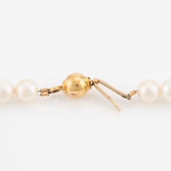 Cultured pearl necklace with 18K gold clasp.