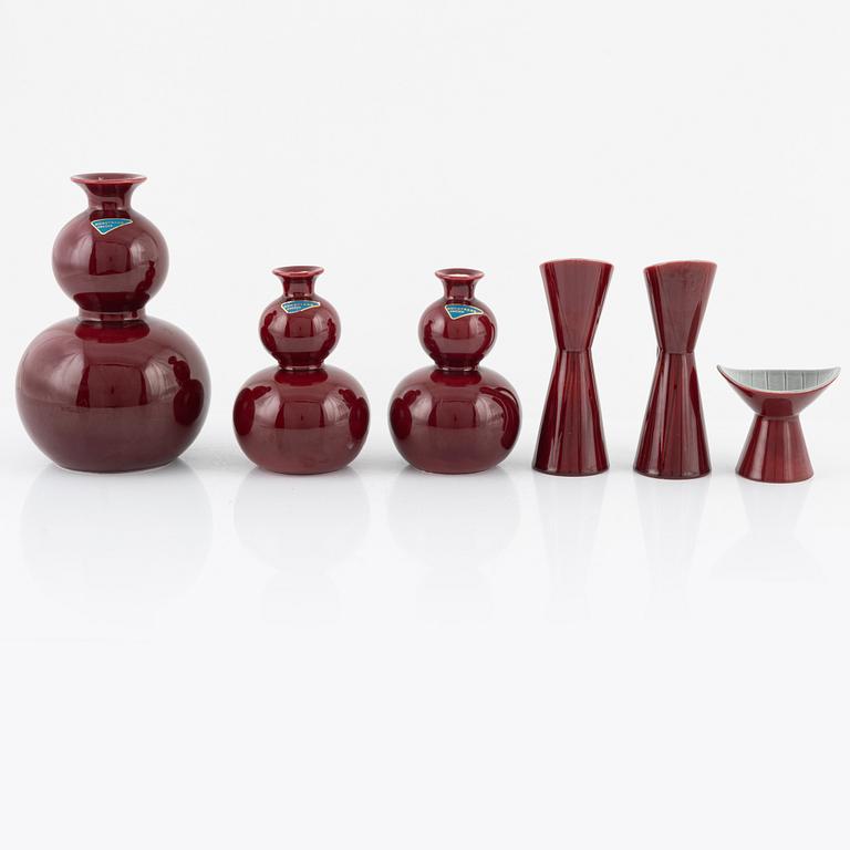 Carl-Harry Stålhane, two 'california' vases and a candle holder, and three candle holders, unknown designer, Rörstrand.