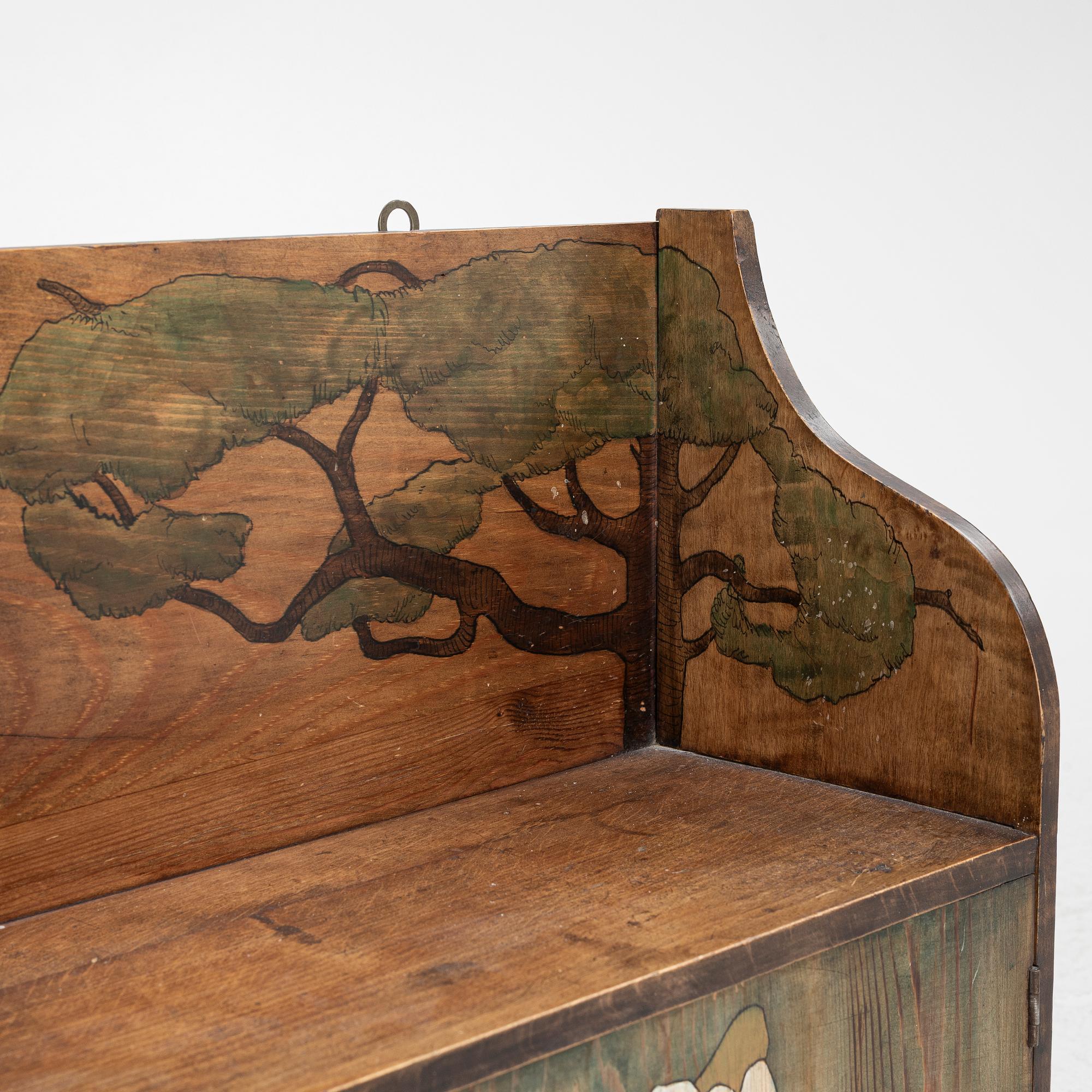 Märta Lindblom, & Carl Otto Lundgren, wall cabinet, signed and dated 1899.