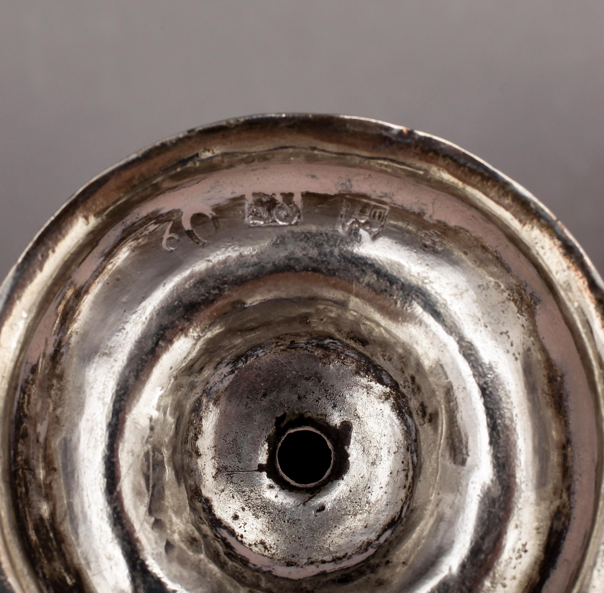 SUPKALKAR, 3 st, silver, bla Peter Falk, Skara, (1766-1800). Totalvikt 128 g.