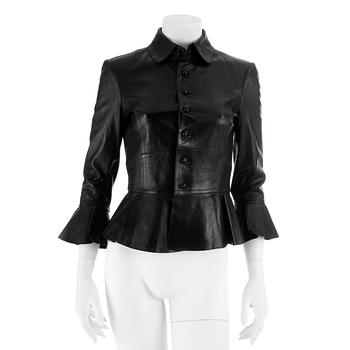 628. RALPH LAUREN, a black leather jacket, size 6.