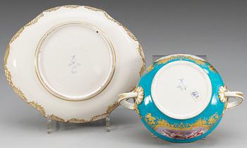 A French soft paste 'Sèvres' equelle with cover and stand, 19th Century.