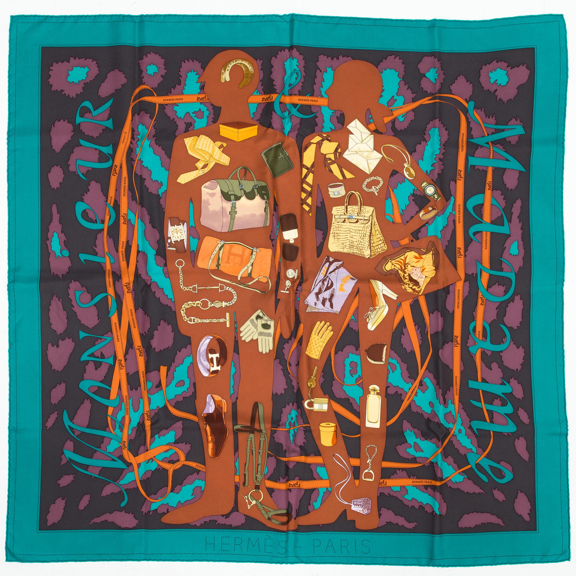 Hermès,  a 'Monsieur et Madame II' silk scarf.