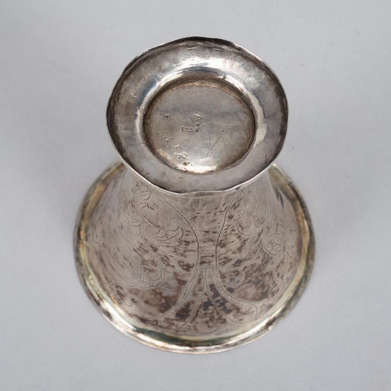 Three swedish silver beakers, including Carl Fahlberg, Uppsala 1765.