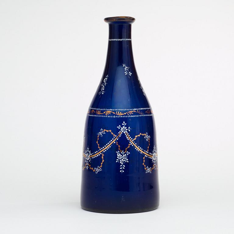 A Russian blue glass bottle, circa 1800.