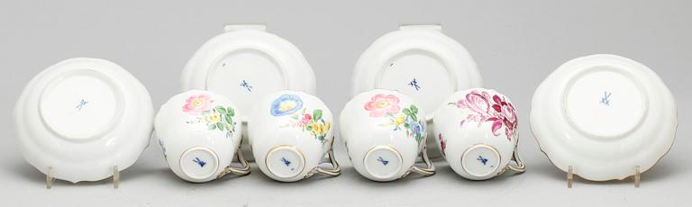 MOCCAKOPPAR på FAT, 4 st, porslin, Meissen, 1900-tal.