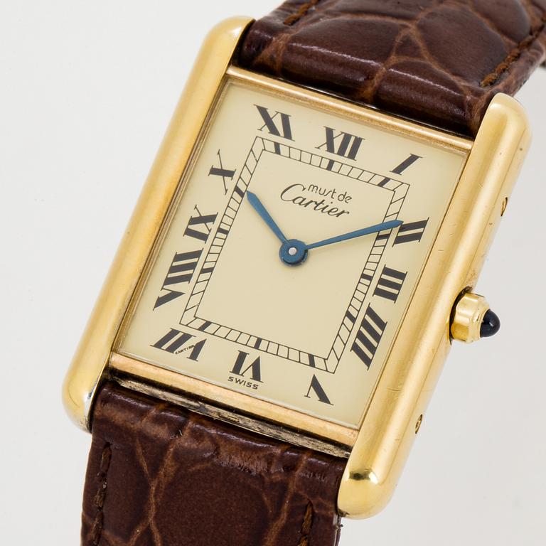 must de CARTIER, Tank, wristwatch, 23,5 x 23 (30,5) mm.