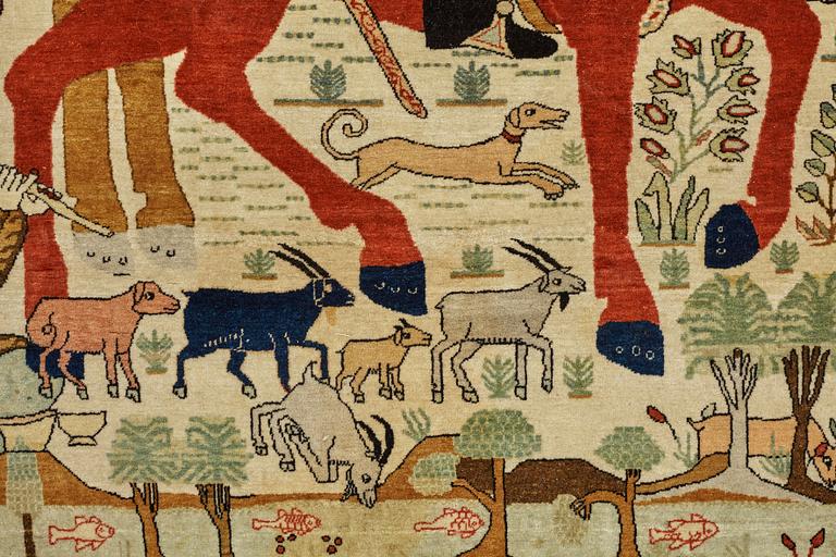 A RUG, a semi-antique Kashan figural, possibly Motachem, ca 202 x 140 cm.