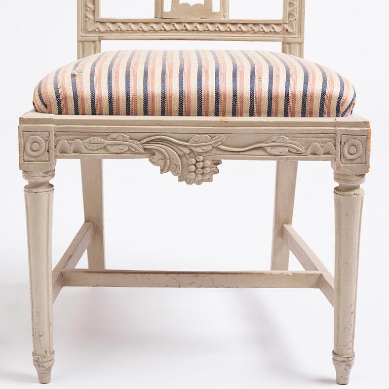 A set of six late Gustavian chairs after a model by Carl Wilhelm Carlberg, late 18th century.