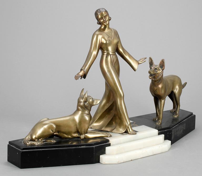 J. BRAULT, skulptur, brons, art déco, signerad.