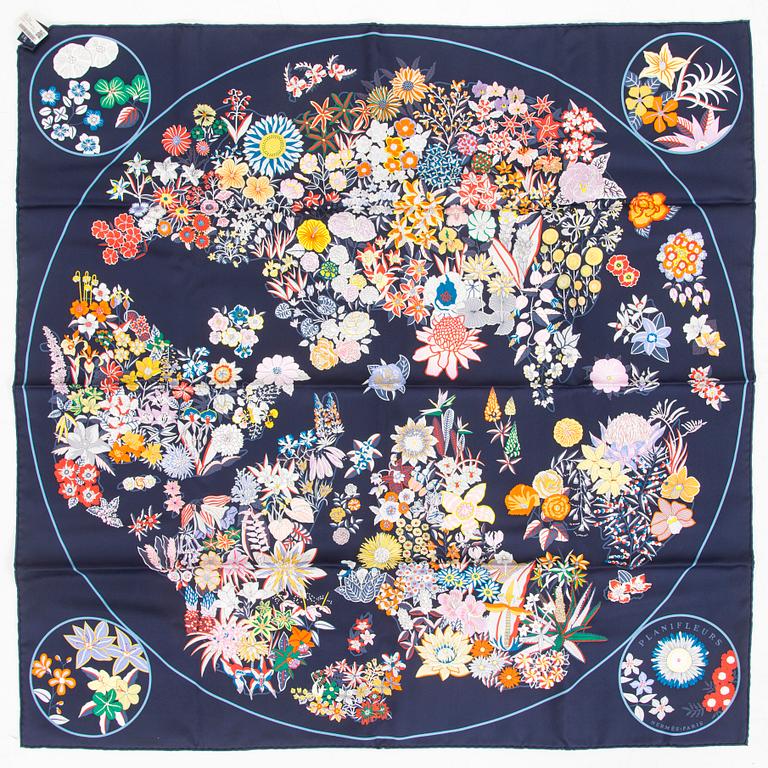 Hermès, A 'Planifleurs' silk scarf.