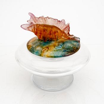 A glass and pate de verrre bowl with lid from Daum France.