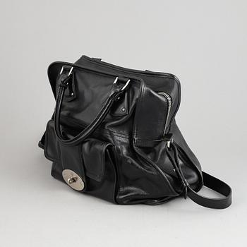 Mulberry, a black leather handbag.