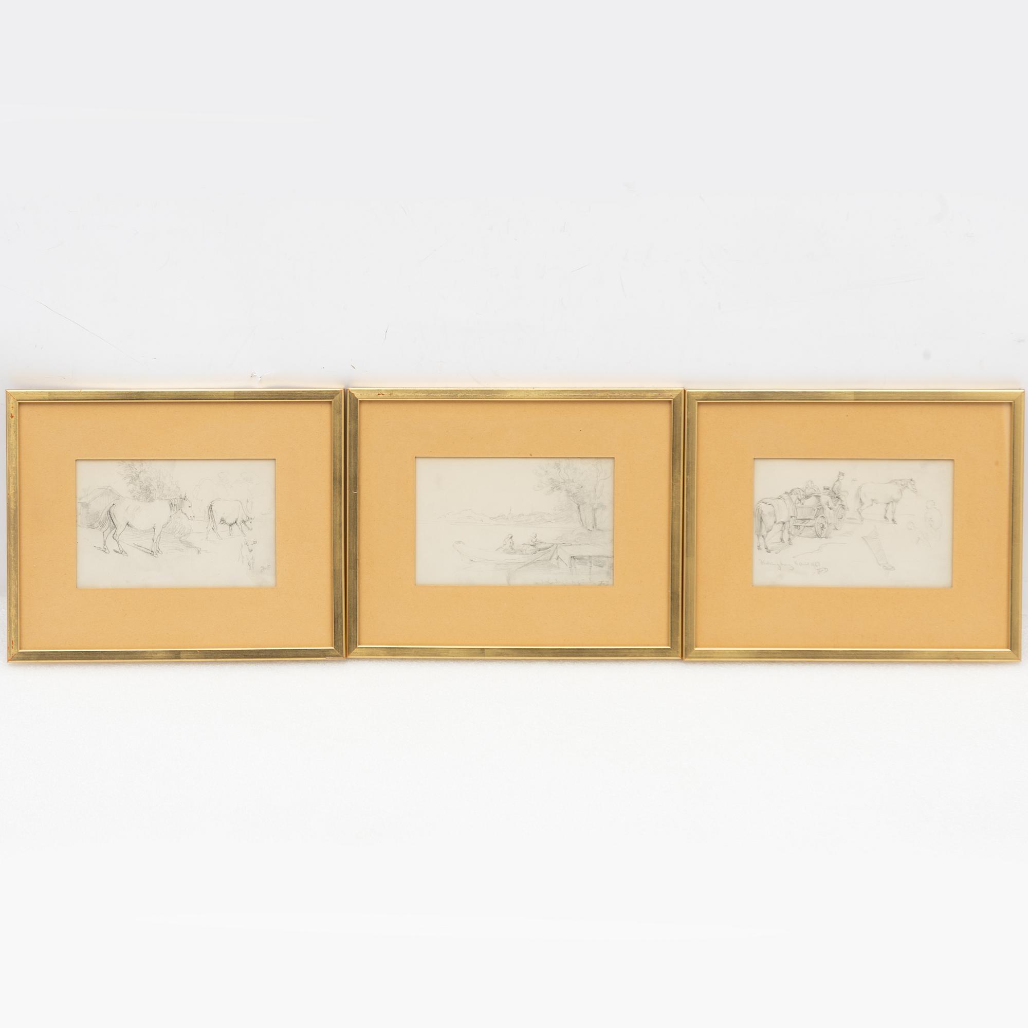 Fritz von Dardel, Lantliga scener, blyertsteckningar, 3 st.