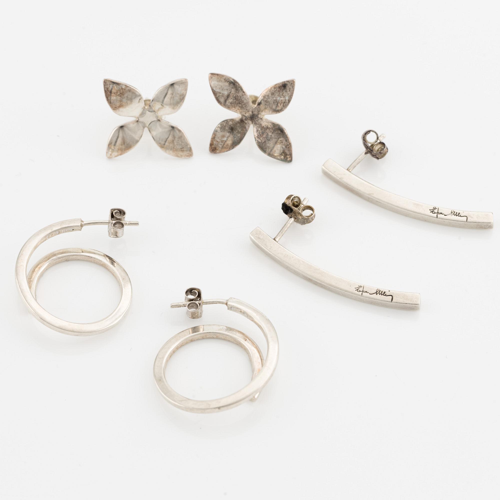 Efva Attling three pair of silver earrings.