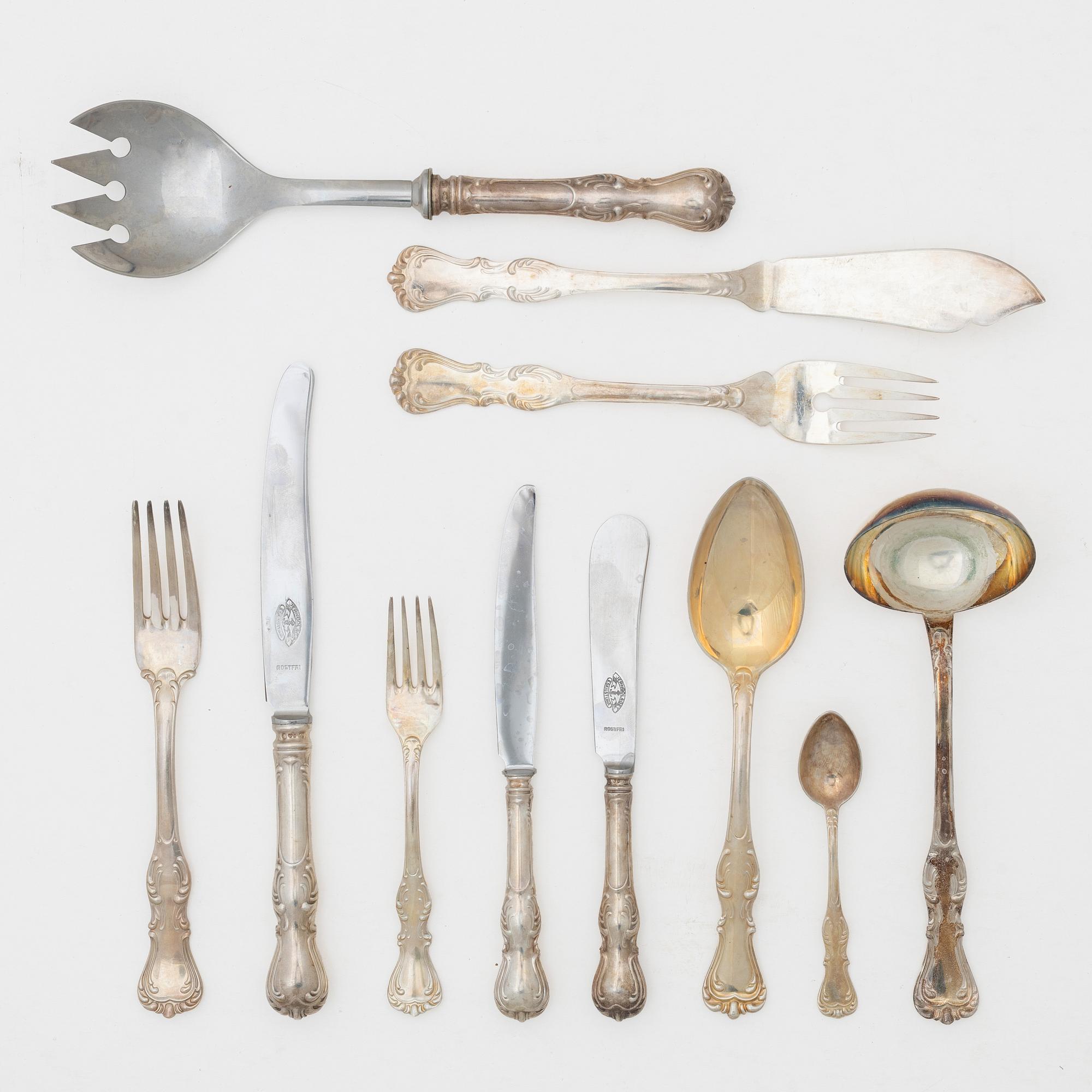 C.G. Hallberg, Bestickservis, 84 delar, silver, "Prins Albert", 1900-talets mitt.