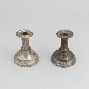 A pair of late gustavian pewter candlesticks, mark of Pehr Johan Mattson (active 1808-1838).