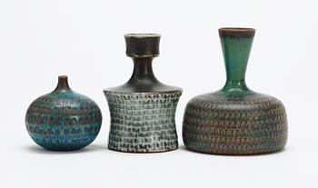 Three Stig Lindberg stoneware vases, Gustavsberg studio 1959-1969.