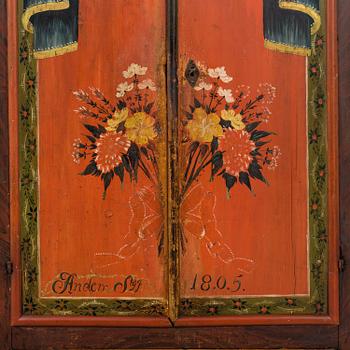 A PAINTED PINE CUPBOARD DATED FROM 1805 JÄMTLAND, SWEDEN.