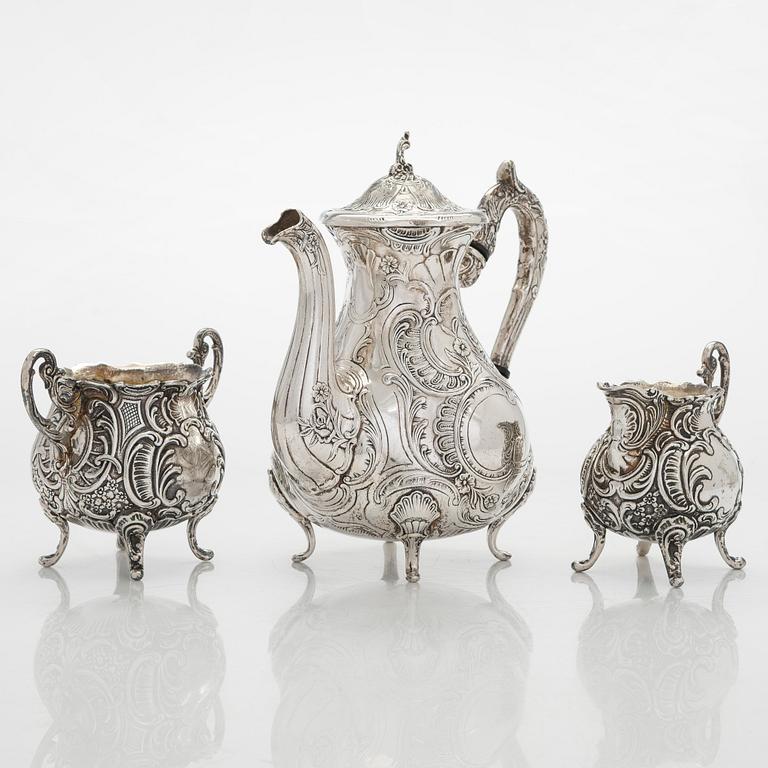Kaffeservis, 3 delar, silver, rokokostil, GEWE, Malmö 1959.
