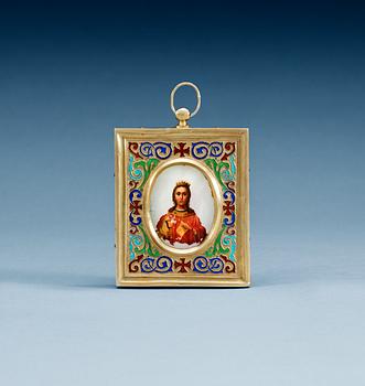 146. A RUSSIAN SILVER-GILT AND MOTHER OF PEARL ICON, unidentified maker, Moscow 19th century. 7x6 cm.