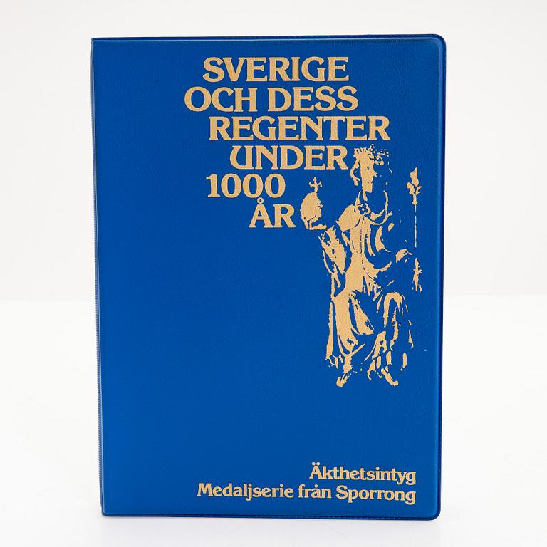 Medaljsamling, 60 st, sterlingsilver, "Sverige och dess regenter", Mynthuset, Sporrong, 1970-tal.