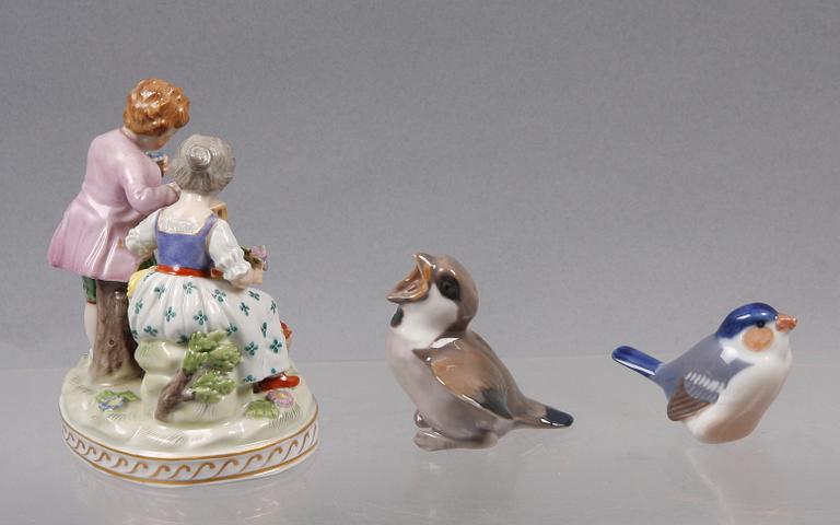 FIGURINER, 3 st, porslin, Dresden, Bing & Gröndahl, Royal Copenhagen.